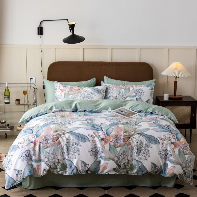 Home Textiles Premium - Set Penutup Selimut Bunga Daun Tropis