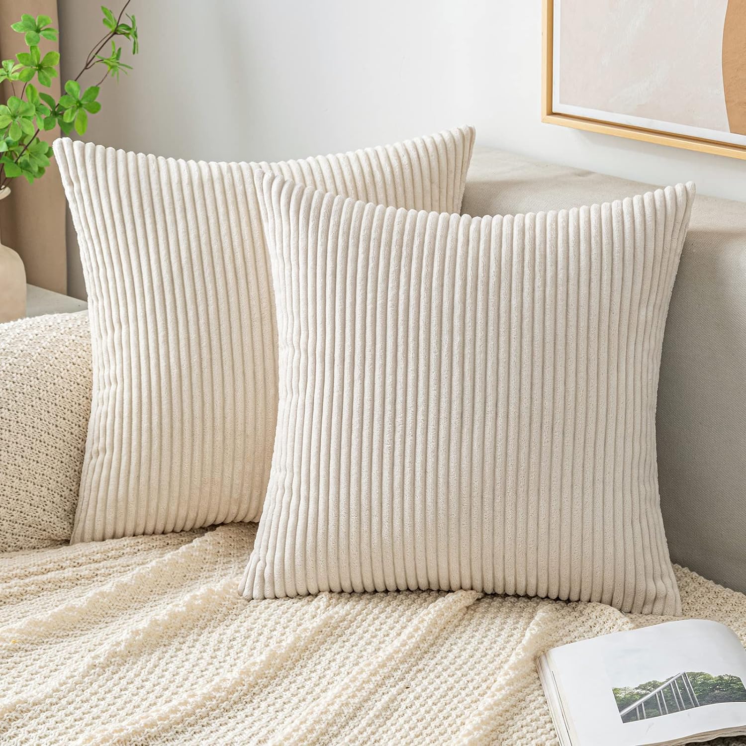 Pillow Insert 18X18 - Sarung bantal Sofa korduroi dekoratif bergaris