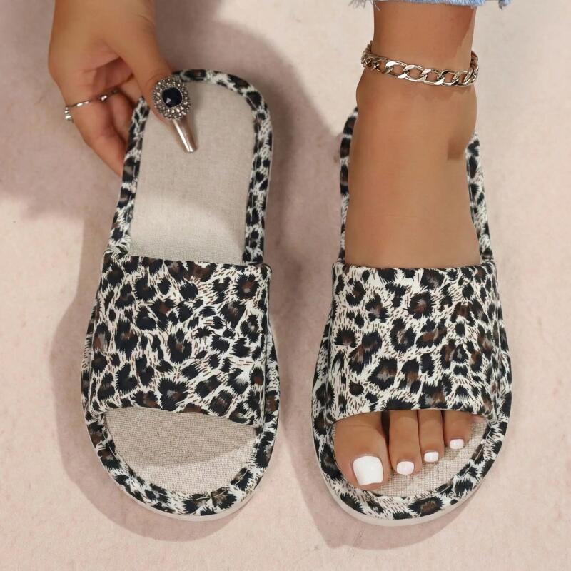 Home Textile - Sandal Wanita Motif Leopard Bahan Linen,