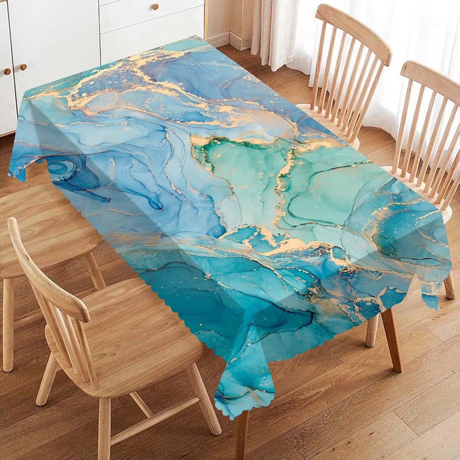 Home Textiles Premium - Taplak Meja Marmer Teal Mewah, Penutup