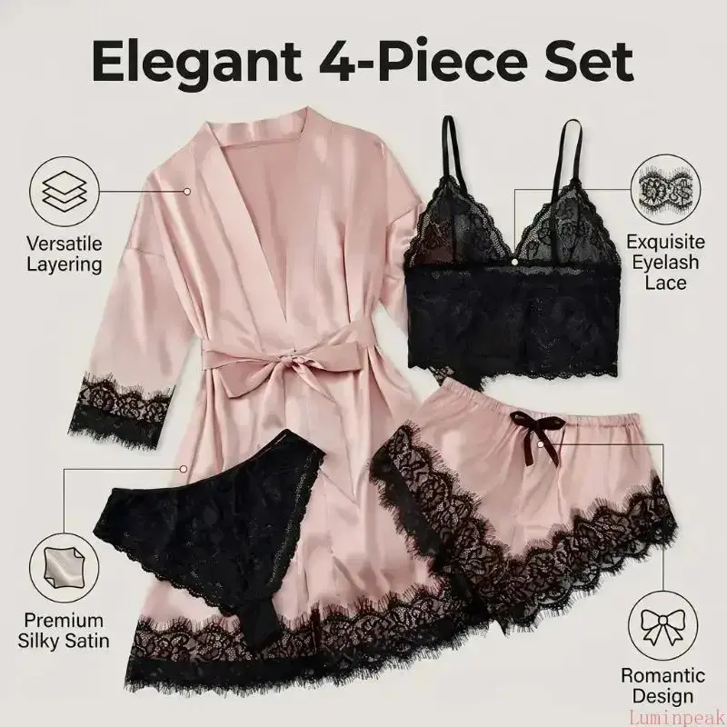 Set Piyama Satin 4 Potong untu - Home Textile ulasan dan harga