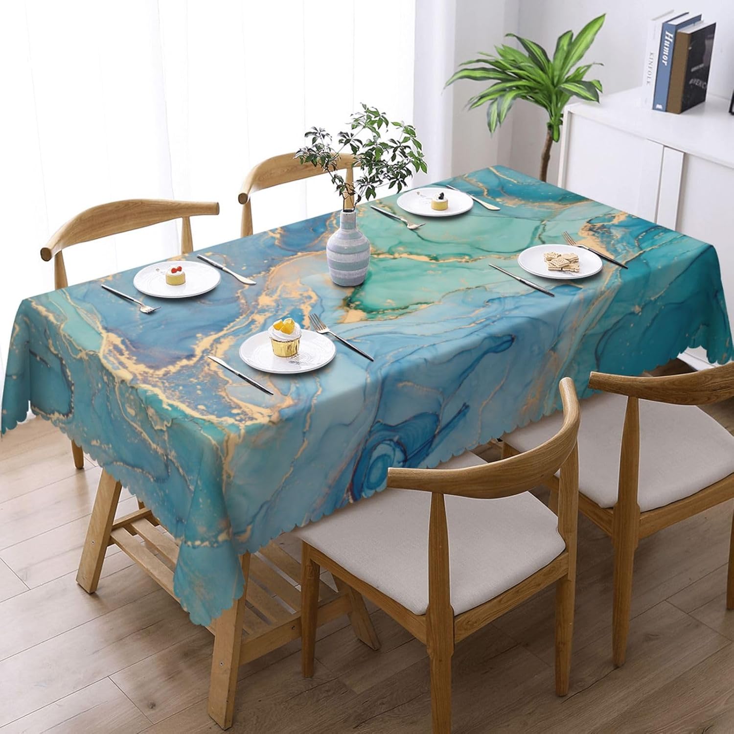 Taplak Meja Marmer Teal Mewah, - Home Textiles Premium ulasan dan harga